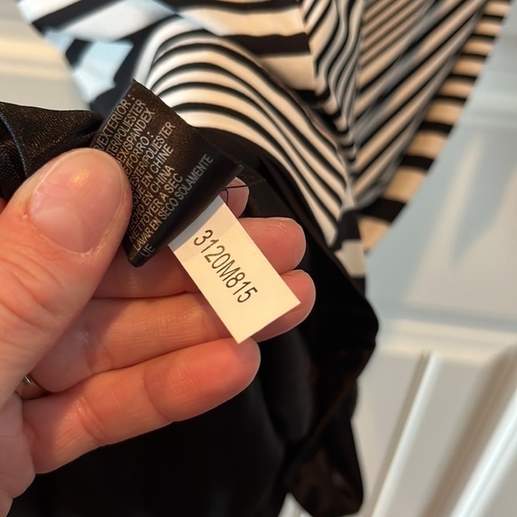 BLACK and white striped dress gathered slimming ruched flattering size 16 - Picture 12 of 12